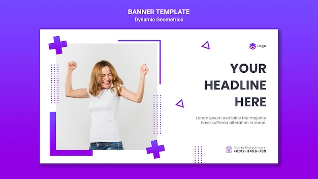 Free PSD horizontal banner template for free theme with dynamic geometrics