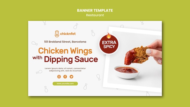 Free PSD horizontal banner template for fried chicken dish restaurant