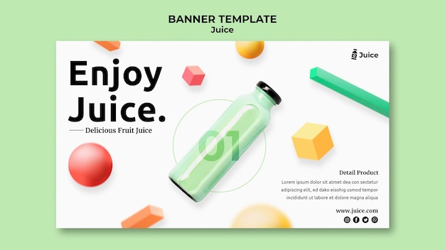 Free PSD horizontal banner template for fruit juice in glass bottle