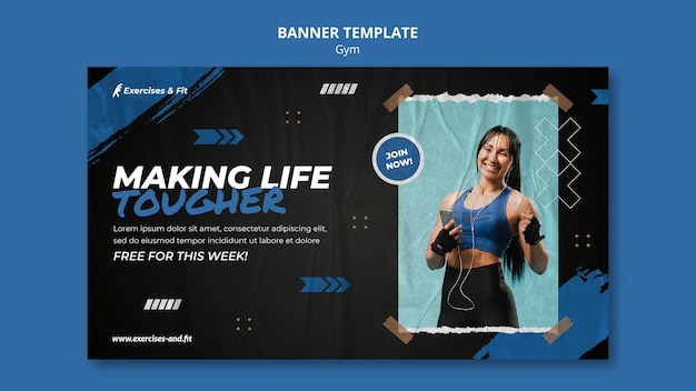 Horizontal banner template for gym with female athlete