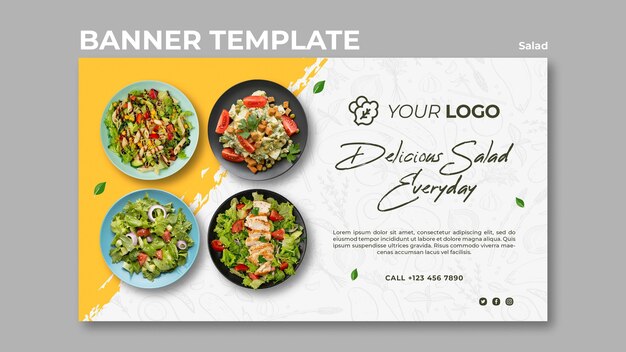 Horizontal banner template for healthy salad lunch