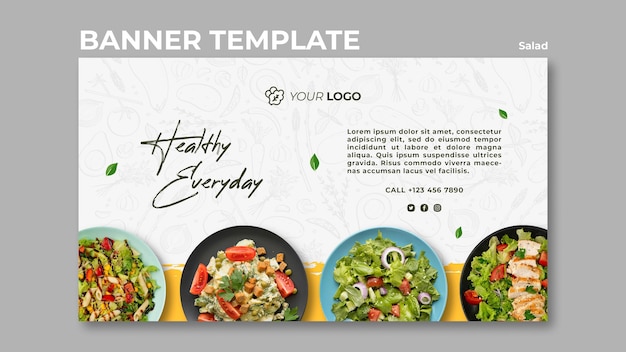 Horizontal banner template for healthy salad lunch