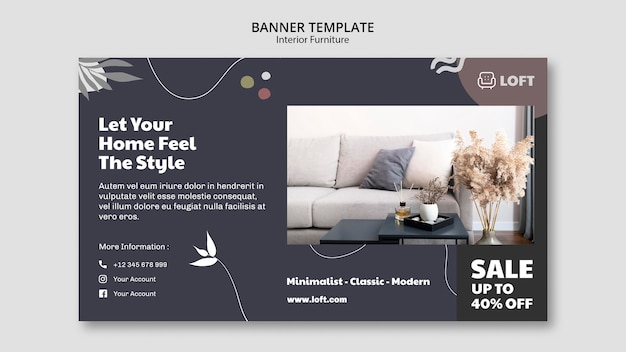 Free PSD horizontal banner template for interior design furniture