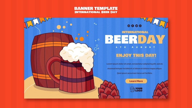 Free PSD horizontal banner template for international beer day celebration