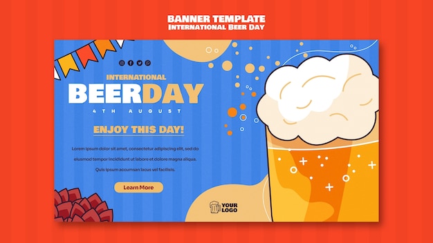 Free PSD horizontal banner template for international beer day celebration