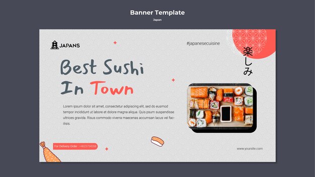 Horizontal banner template for japanese cuisine restaurant