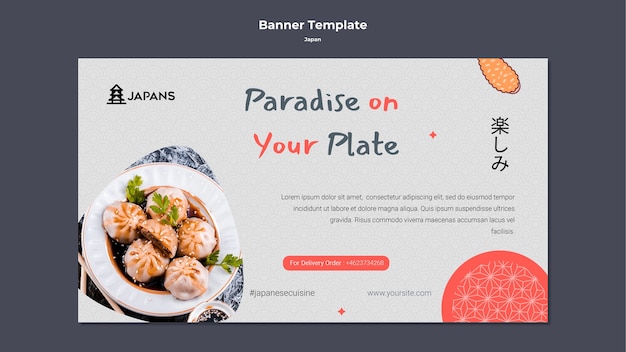 Horizontal banner template for japanese cuisine restaurant