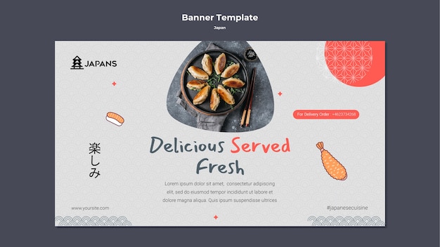 Horizontal banner template for japanese cuisine restaurant