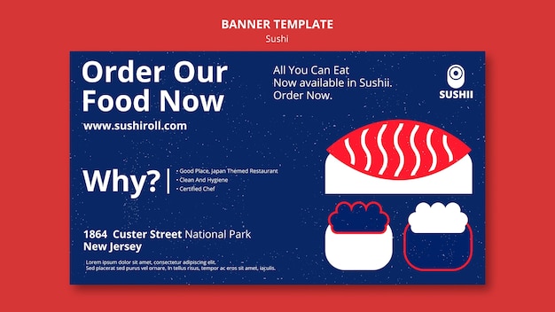 Free PSD horizontal banner template for japanese food festival with sushi