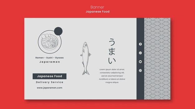 Horizontal banner template for japanese food restaurant