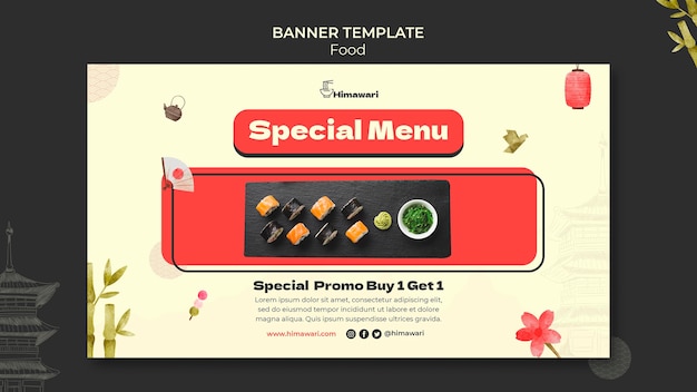 Horizontal banner template for japanese food restaurant