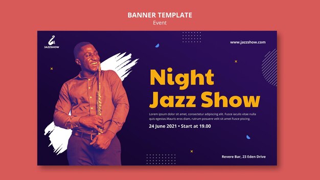 Horizontal banner template for jazz music event