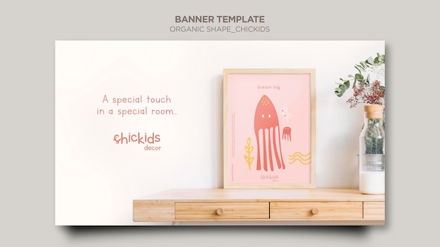 Horizontal banner template for kids interior decor store