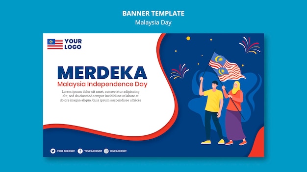 Horizontal banner template for malaysia day anniversary celebration