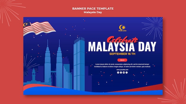 Horizontal banner template for malaysia day celebration