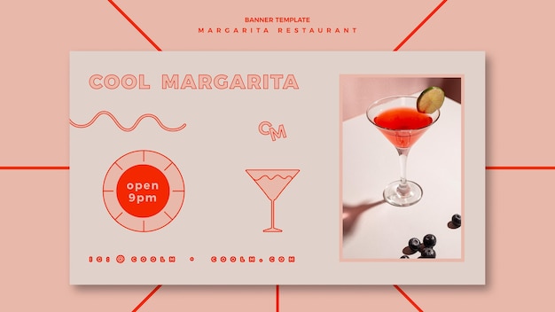 Free PSD horizontal banner template for margarita cocktail drink