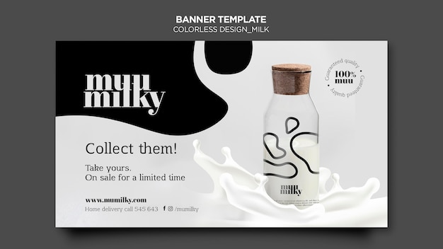 Horizontal banner template for milk with colorless design