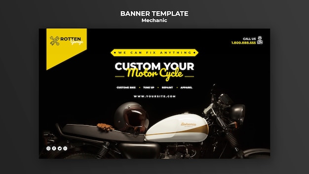 Free PSD horizontal banner template for motorcycle repair shop