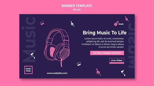 Free PSD horizontal banner template for music party