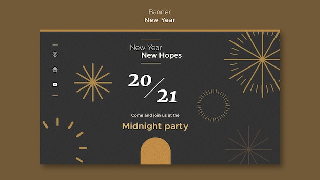 Free PSD horizontal banner template for new year's midnight party