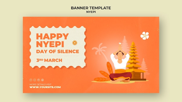 Free PSD horizontal banner template for nyepi celebration with temple