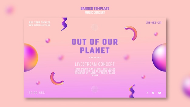 Free PSD horizontal banner template of out of our planet music concert