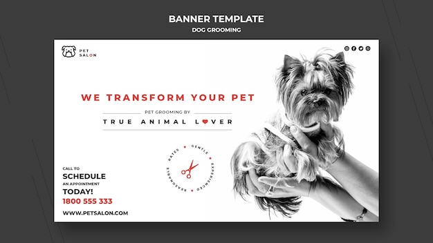 Free PSD horizontal banner template for pet grooming company