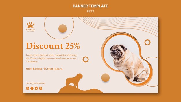 Horizontal banner template for pet shop with dog