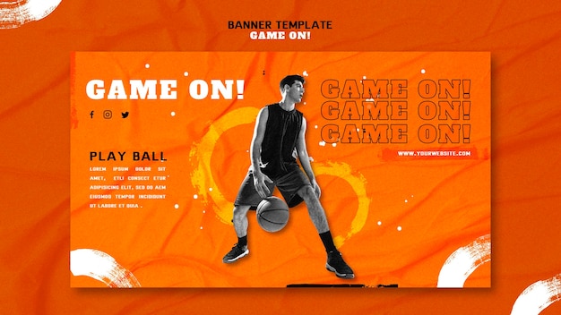 Free PSD horizontal banner template for playing basketball