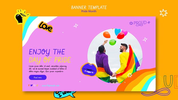 Horizontal banner template for pride month celebration