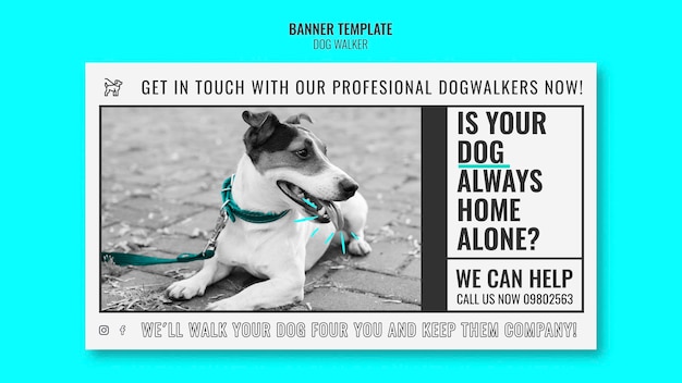 Free PSD horizontal banner template for professional dog walking company