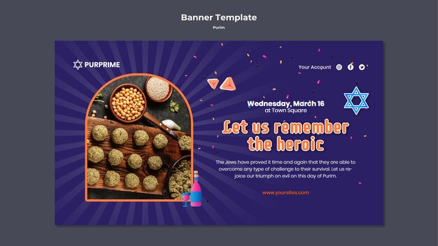 Free PSD horizontal banner template for purim celebration