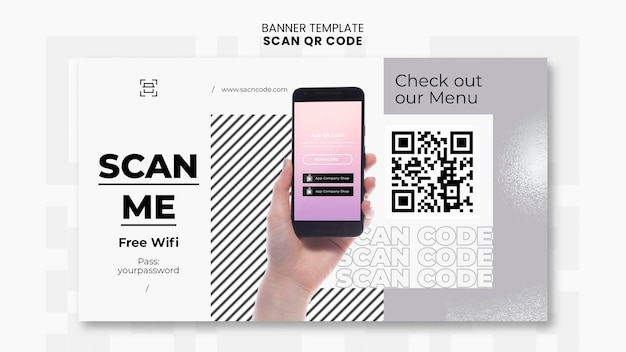 Horizontal banner template for qr code scanning with smartphone