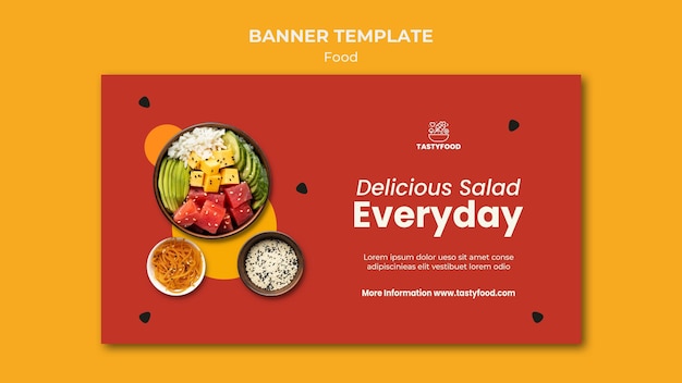 Free PSD horizontal banner template for restaurant with bowl of healthy food