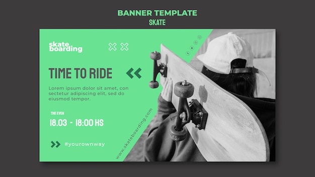 Free PSD horizontal banner template for skateboarding with female skateboarder