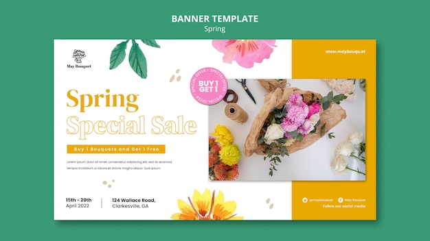 Horizontal banner template for spring with flowers