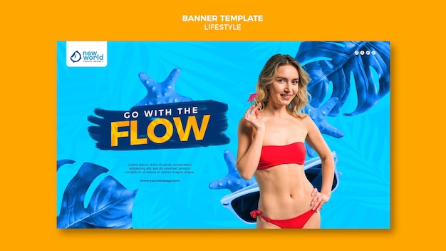 Free PSD horizontal banner template for summer beach vacation