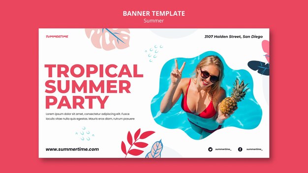 Horizontal banner template for summer fun at the pool