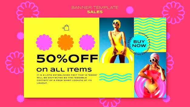 Horizontal banner template for summer season sale