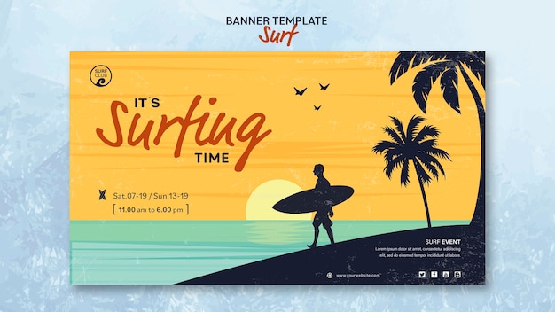 Free PSD horizontal banner template for surfing time