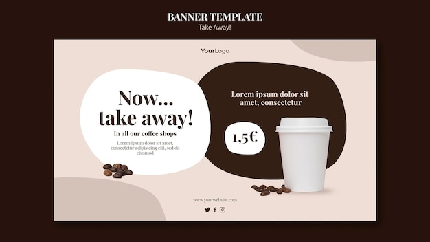 Free PSD horizontal banner template for takeaway coffee