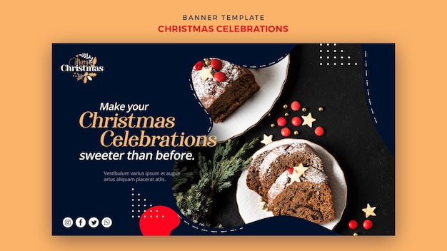 Free PSD horizontal banner template for traditional christmas desserts