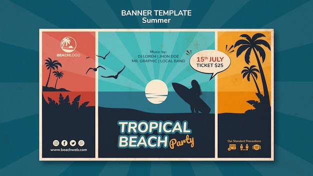 Free PSD horizontal banner template for tropical beach party