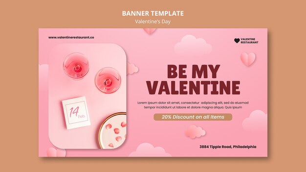 Horizontal banner template for valentines day with drinks