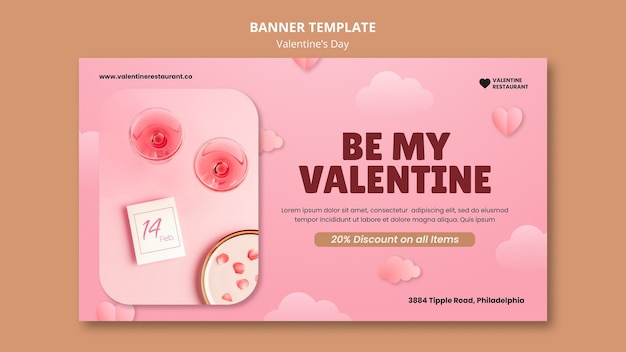 Horizontal banner template for valentines day with drinks