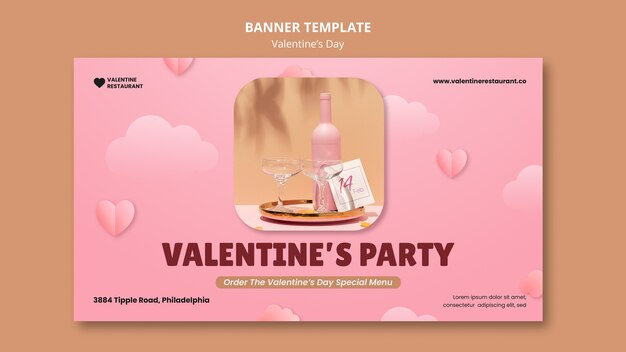 Horizontal banner template for valentines day with drinks