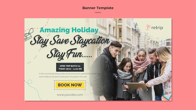 Free PSD horizontal banner template for virtual reality holiday trip