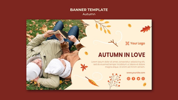 Horizontal banner template for welcoming the autumnal season