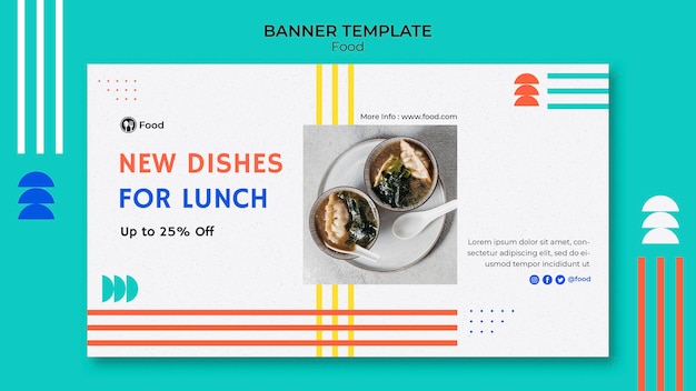 Free PSD horizontal banner template with dishes from asian cuisine