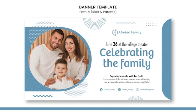 Free PSD horizontal banner template with family and children